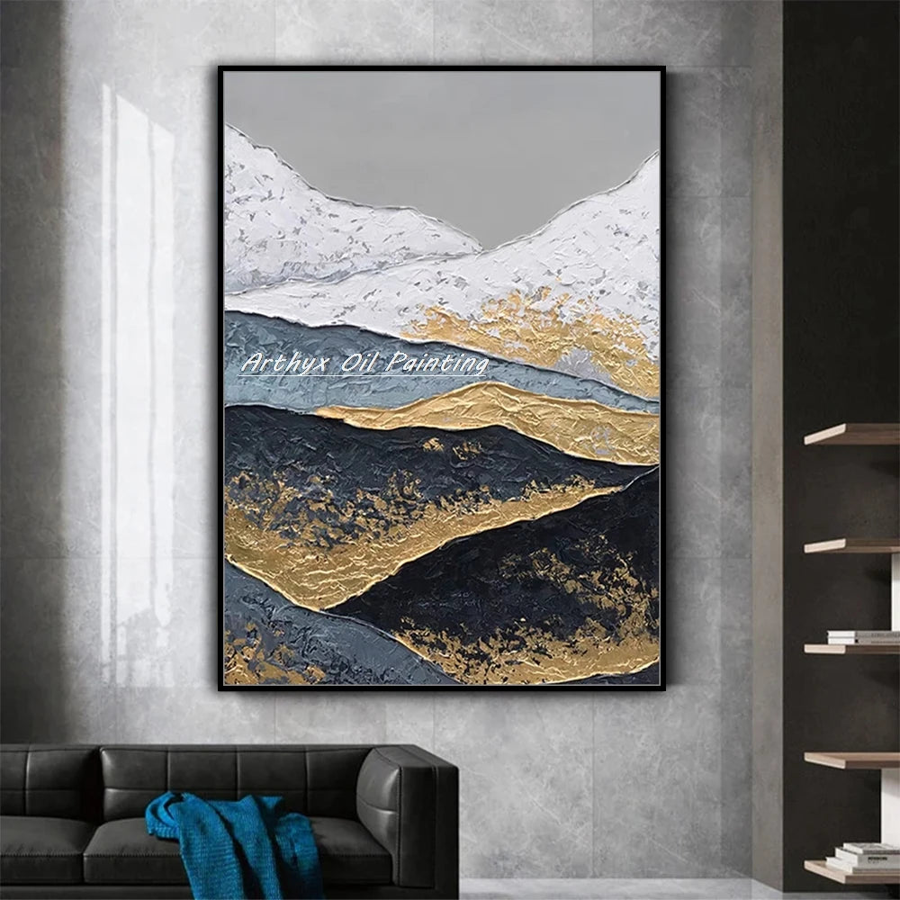 Arthyx,100% Handpainted Mountain View Oil Painting On Canvas,Wall Art Picture,Modern Home Decoration,Landscape Poster,Room Decor