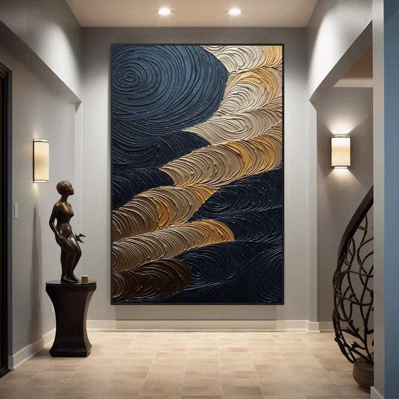 Luxury Abstract Spiral Black & Gold Tree of Life Canvas – Waves Poster Wall Art for Home Decor & Gift